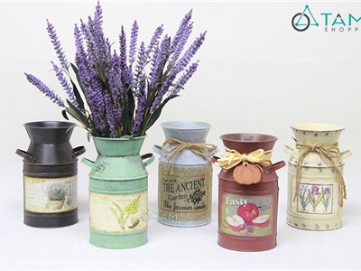 Bình thiếc trang trí Vintage 2 quai sắt B-THIEC-01